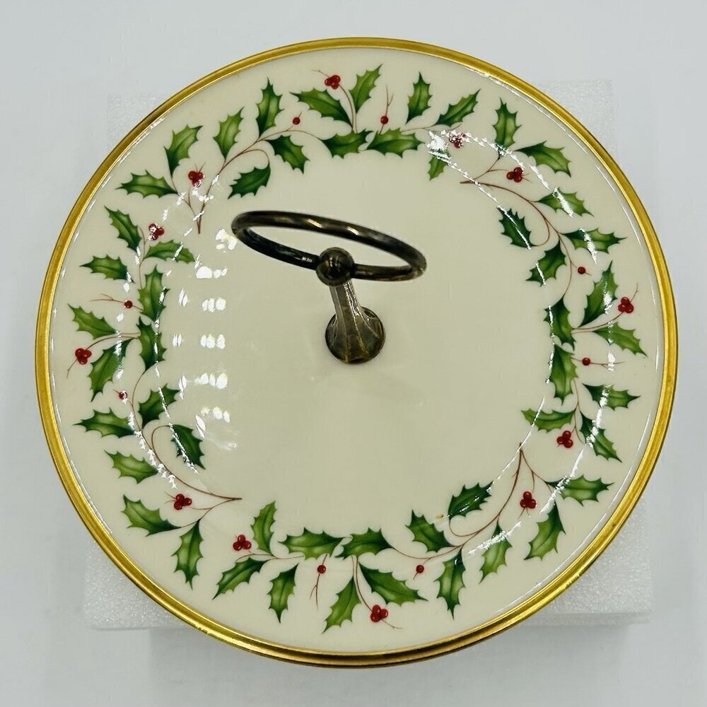 Lenox Holiday Holly Berry Center Handle 8" Server Tidbit Tray USA - Picture 5 of 7